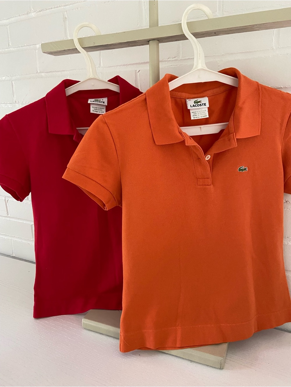 Set Orange & Red Lacoste Girls/Womens/Teen Short Sleeve Polo Style Size XS-S